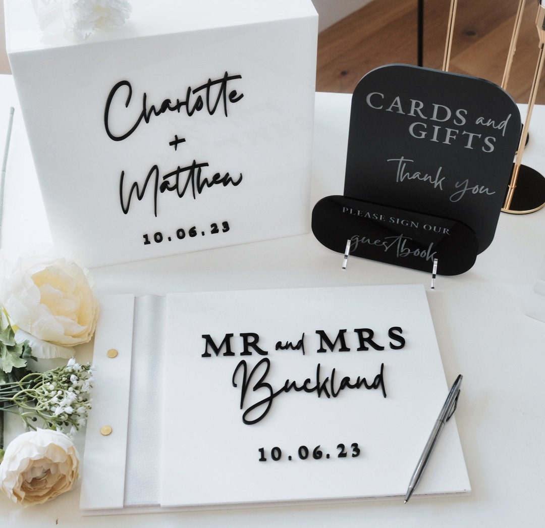 Card Box for Wedding Monochrome Personalised Wedding Guestbook