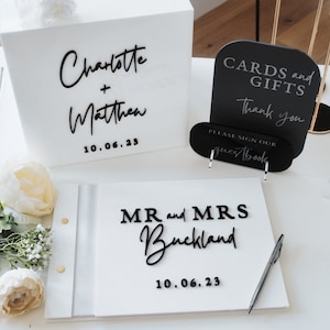 Kaartdoos voor bruiloft Monochroom gepersonaliseerde bruiloft-gastenboek, bord gastenboek, kaarten en cadeaus bord voor bruiloft receptie bewegwijzering bruiloft