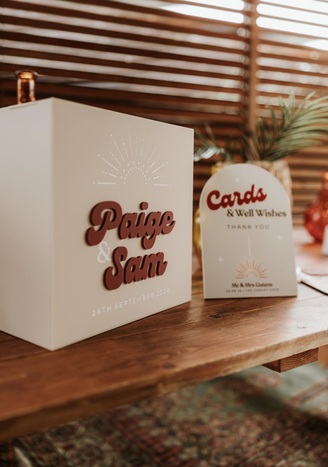 Personalised Acrylic Card Box Wedding Boho Style and Thank You Sign ...