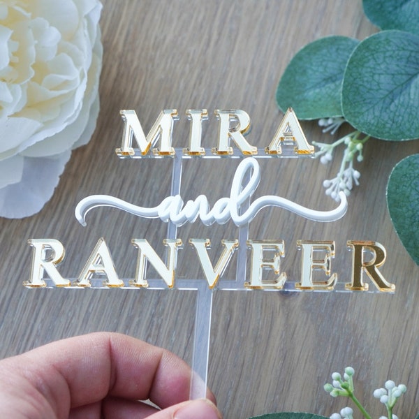 Personalized Wedding Cake Topper: Double Layer Acrylic Mr & Mrs, Anniversary, Engagement