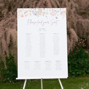 Blumenhochzeit Sitzplan, Sitzplan für Hochzeitsfeier, Personalisierter Tischplan, Rustikale Hochzeit Beschilderung