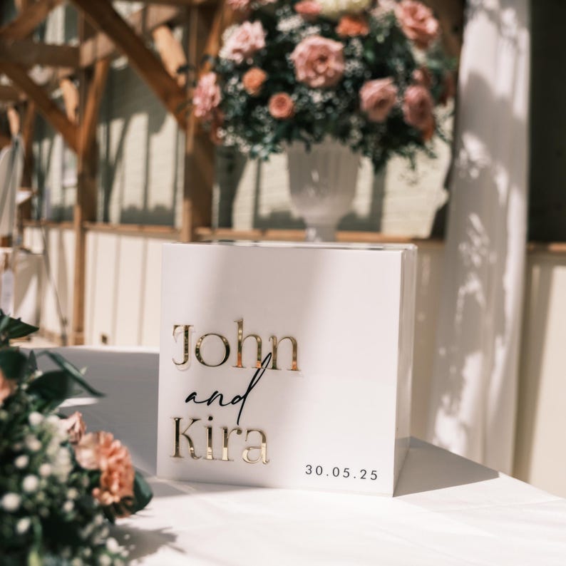 Personalised Acrylic Wedding Card Box With Names, Custom Cards & Well ...