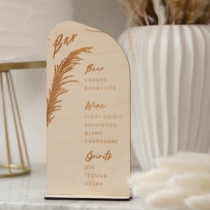 Carte de bar, carte de boissons de bar, carte de boissons bar, carte de cocktails, carte de mariage avec supports Plaque de mariage bohème, idées de menus de mariage