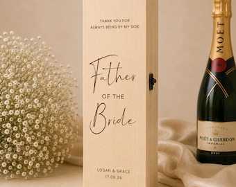 Coffret cadeau père de la mariée, boîte à vin personnalisée gravée, cadeau de la mariée au père