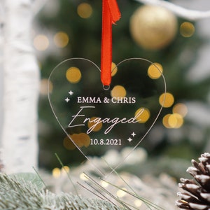 Personalised Engaged Christmas Decoration Engagement Gift Heart Christmas Tree ornament Engaged Gift for Fiancé Bride to be Married bauble