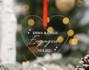 Personalised Engaged Christmas Decoration Engagement Gift Heart Christmas Tree ornament Engaged Gift for Fiancé Bride to be Married bauble