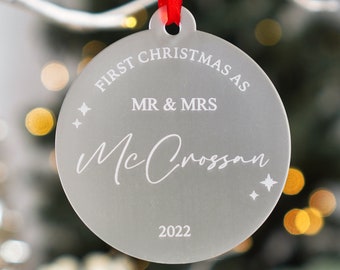 Adorno navideño personalizado para la primera Navidad del Sr. y la Sra., adorno de boda.