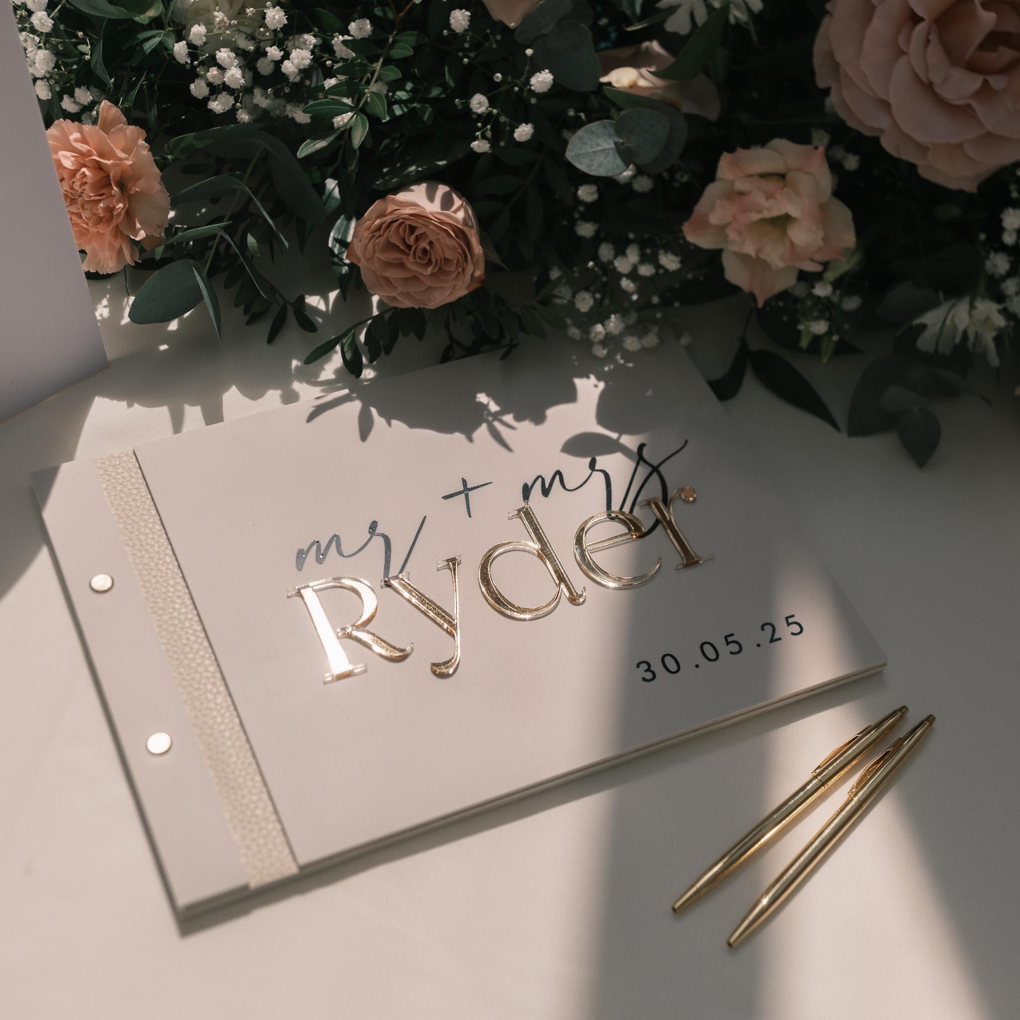Personalised Acrylic Wedding Guest Book A4, Photo Polaroid Guestbook with Gold & White Wedding Signage Decor, Card box available to add