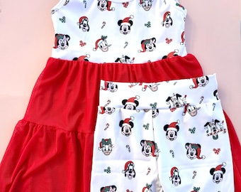 Christmas Mickey Minnie Athletic Tulle Dress,Disney Dress, Athletic Set, Princess Dress, Yoga Fabric Set,Disney Outfit,Ready to Ship