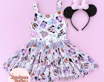 Sukienka z siateczki Mickey Minnie Activewear, koszula Disney, sukienka sportowa, spódnica z siateczki, sportowy zestaw materiałowy, strój Disney, gotowy do wysyłki