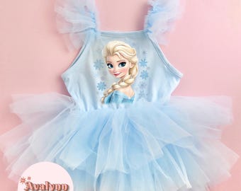 Tutú de Frozen, Vestido de Elsa, Tutú de Princesa, Tutú de Princesa Disney, Tutú Disney, Tutú de Malla, Tutú con Volantes
