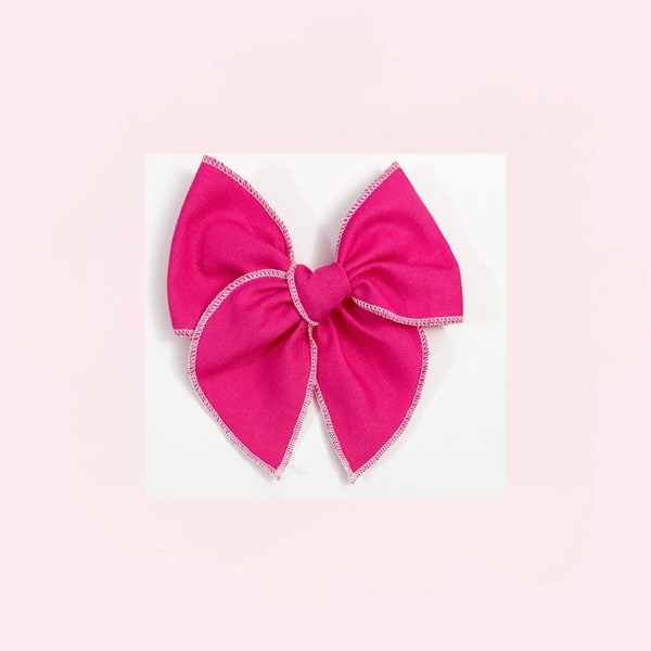 Hot pink hair bow, hemmed bow, baby bow, baby headband, hair clip, pink bow, fable bow, summer bow
