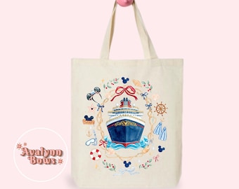 Cruise Mickey Minnie Tote Bag, Disney Bag, Tote Bag, Canvas Bag, Natural Tote, Pink Tote, Bags