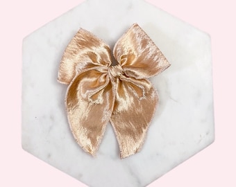 Gold hair bow, new years bow, holiday bow, baby bow, hair clip, baby headband, fable bow