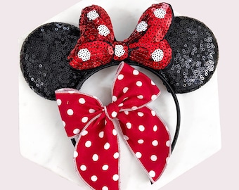 Noeud pour cheveux Minnie Mouse, noeud Disney, pois Minnie, noeud rouge, noeud adulte, noeud enfant, barrette à cheveux, bandeau bébé, accessoire pour cheveux, noeud de fable,