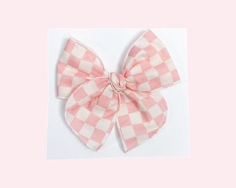 Checkered hair bow, baby bow, fable bow, hemmed bow, baby headband, Hair Clip, hair accessory, retro bow