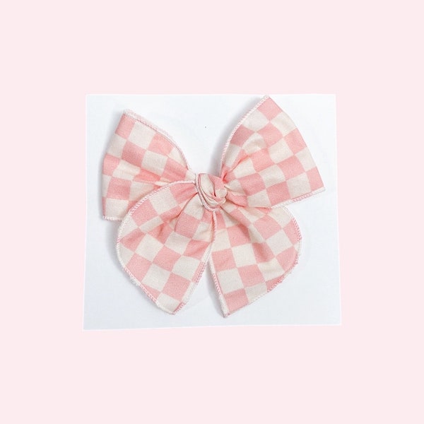 Checkered hair bow, baby bow, fable bow, hemmed bow, baby headband, Hair Clip, hair accessory, retro bow