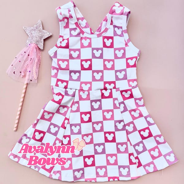 Minnie Mouse Checkered Dress, Disney Active Wear Set, Princess Outfit, Disney Princess Set, Disney Skirt, Disney Shirt, READY TO SHIP