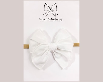 White Hair bow, linen bow, baby bow, Vintage Hair bow, fable bow, sailor bow , Baby Bows, nylon headband, Hair Clip, White Linen Hair bow