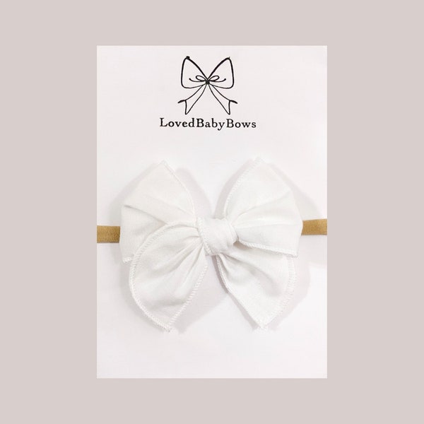 White Hair bow, linen bow, baby bow, Vintage Hair bow, fable bow, sailor bow , Baby Bows, nylon headband, Hair Clip, White Linen Hair bow