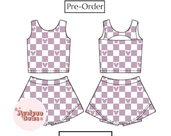Halloween Checkered Outfit, Activewear Set, Adult Child Disney Shirt, Athletic Set, Tank Skort Set, Disney Outfit,PREORDER