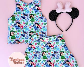 Stitch Activewear Set, Disney Activewear Set, Princess Outfit, Disney Princess Set, Disney Skirt, Disney Shirt, READY TO SHIP