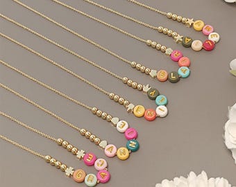 Collier prénom personnalisé pour enfants, collier de perles colorées pour petites filles, cadeau d'anniversaire pour tout-petits, cadeau de Pâques pour enfants