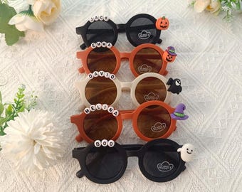 Lunettes de soleil d'Halloween personnalisées garçon fille avec noms, cadeau d'Halloween pour tout-petits, cadeau pour bébés, panier d'Halloween effrayant citrouille d'automne pour enfants