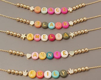 Collier prénom personnalisé en perles colorées pour petites filles, cadeau de Pâques pour enfants, paniers de Pâques pour tout-petits