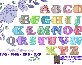 Puede incluir: Un conjunto de 26 letras del alfabeto en varios colores con un diseño floral. Las letras están superpuestas y tienen un efecto 3D. Las letras son perfectas para manualidades y scrapbooking.