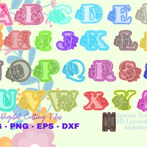 3D Layered Alphabet Set A to Z, 3D Layered SVG Letters, Multilayer letters for Cricut, 3D layered SVG Alphabets, Silhouette Layered Letters