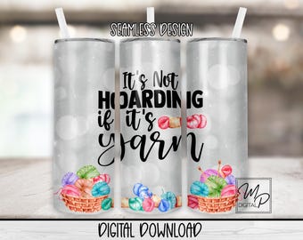 Seamless Yarn Lover 20 oz Tumbler Sublimation Design: Knitting Crochet PNG (Digital Download)