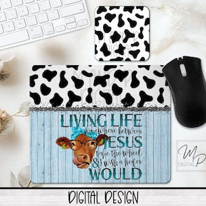 Cow Mouse Pad and Coaster Desk Set PNG Digital Download, Desk Set Design for Sublimation, Commercial Use