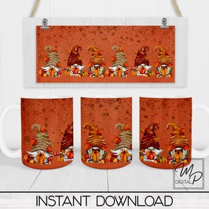 Fall Gnomes 11oz and 15oz Mug Wrap Template, Coffee Mug Sublimation, Digital Download, Commercial Use