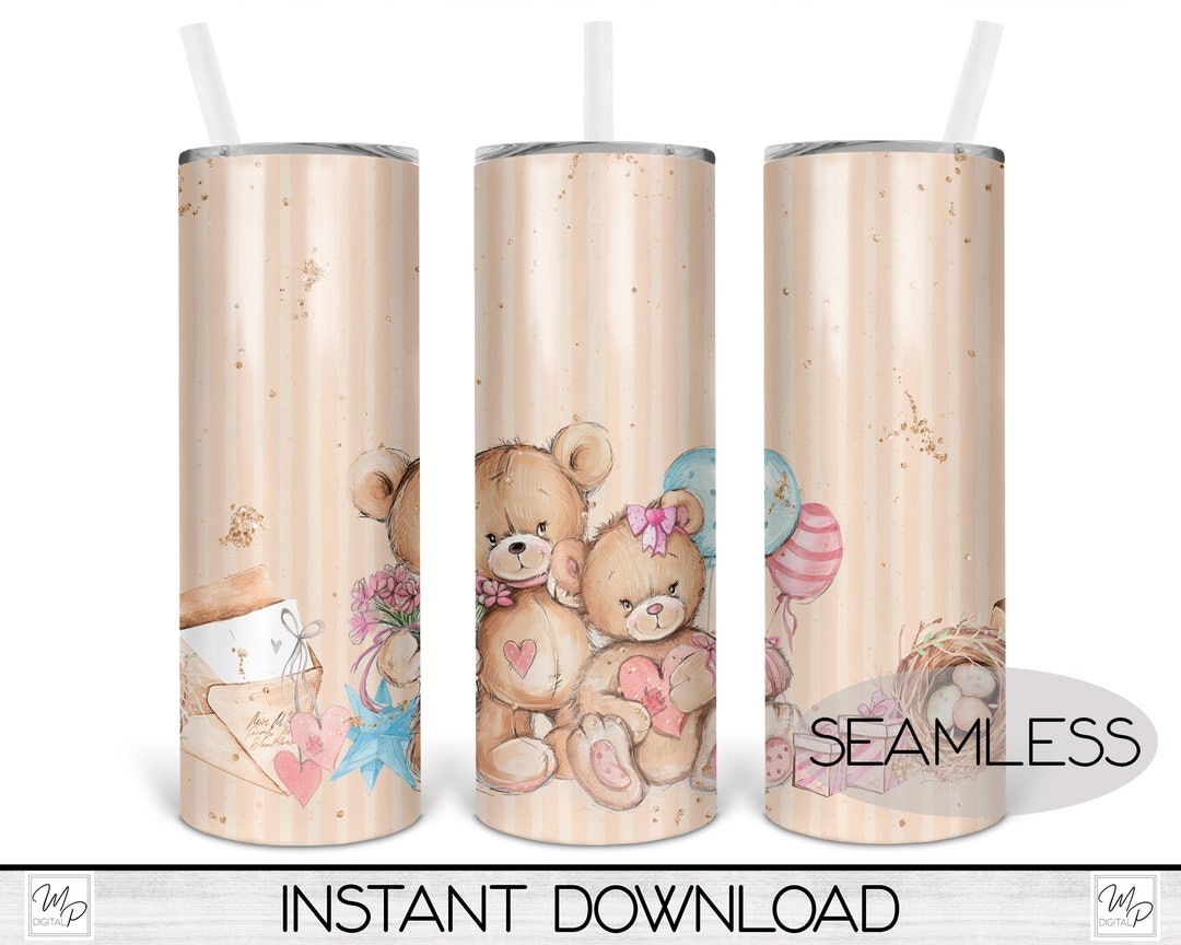 Teddy Bear Tumbler Sublimation Design Download, Seamless 20oz Skinny ...