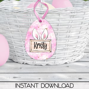 Egg Shaped Easter Basket Tag PNG Sublimation Digital Design Download