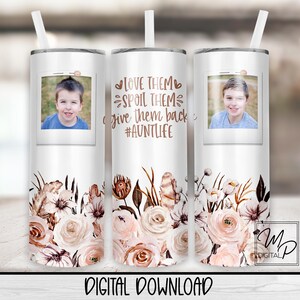 Nahtlose Tante 20 Unze Skinny Tumbler Sublimationsdesign, sofortiger digitaler Download PNG Gerade und konische Becherverpackung PNG, #auntlife