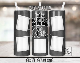 Papa Photo 20oz Skinny Photo Tumbler PNG Wrap, Grandpa Seamless Tumbler Sublimation Digital Download Design, Straight & Tapered