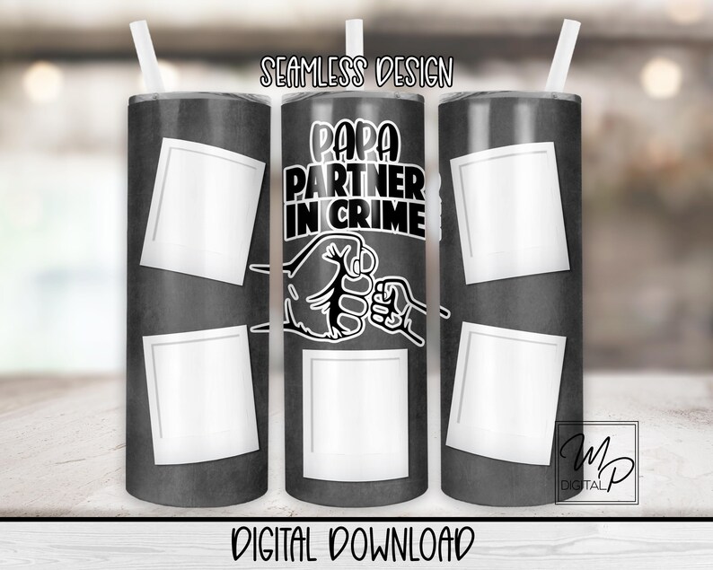 Papa Photo 20oz Skinny Photo Tumbler PNG Wrap, Grandpa Seamless Tumbler ...
