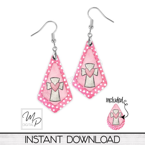 Cross Geometric Drop Earring PNG Design for Sublimation, Teardrop Earring Design Included, Digital Download, Commercial Use