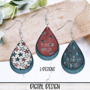 Patriotic July 4th Tear Drop Earring PNG File For Sublimation Design, Digital Download Teardrop Earring PNG Template, Earring Sublimation