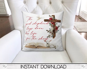 Christian Easter Square Pillow Cover PNG Sublimation Design, Digital Download