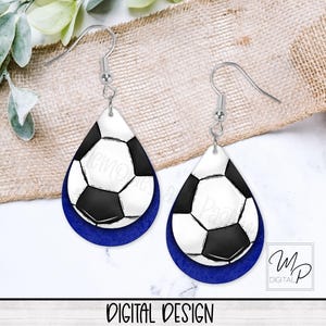 Blue Soccer Teardrop Earring PNG File For Sublimation Design, Digital Download Teardrop Earring PNG Template, Earring Sublimation