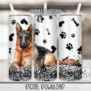 Seamless German Shephard 20 oz Skinny Tumbler Sublimation Design, Instant Digital Download PNG Straight and Tapered Tumbler Wrap PNG