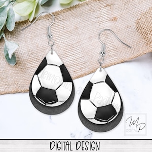 Black Soccer Teardrop Earring PNG File For Sublimation Design, Digital Download Teardrop Earring PNG Template, Earring Sublimation