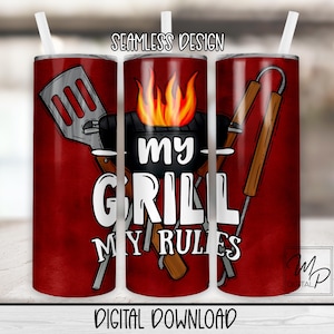 Funny BBQ Grill 20 oz Skinny Tumbler Sublimation Design for Dad, Grilling Digital Download PNG, Straight and Tapered Tumbler Wrap PNG