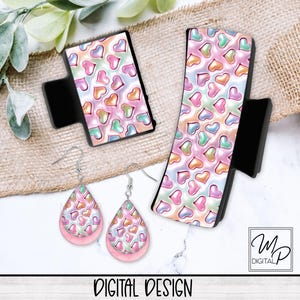 Puffy Hearts Hair Clip Sublimation Design, Large And Small Hair Claw PNG, Teardrop Earring Sublimation Design, Digital Download