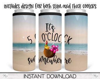 Beach PNG Design For Sublimation Of Slim and Thick Metal Can Coolers, Digital Hard Can Cooler Wrap Design