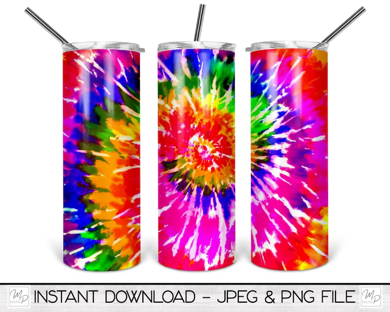 Straight and Tapered 2020 PNG Design Wrap Sublimation Bright Tie Dyed 20oz Skinny Tumbler Waterslide Digital Template