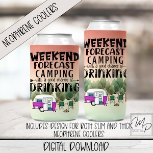 Glacière de camping en néoprène avec sublimation, Glacière en tissu pliable PNG, Porte-bidon, Refroidisseur de canette à télécharger PNG, Prévisions week-end